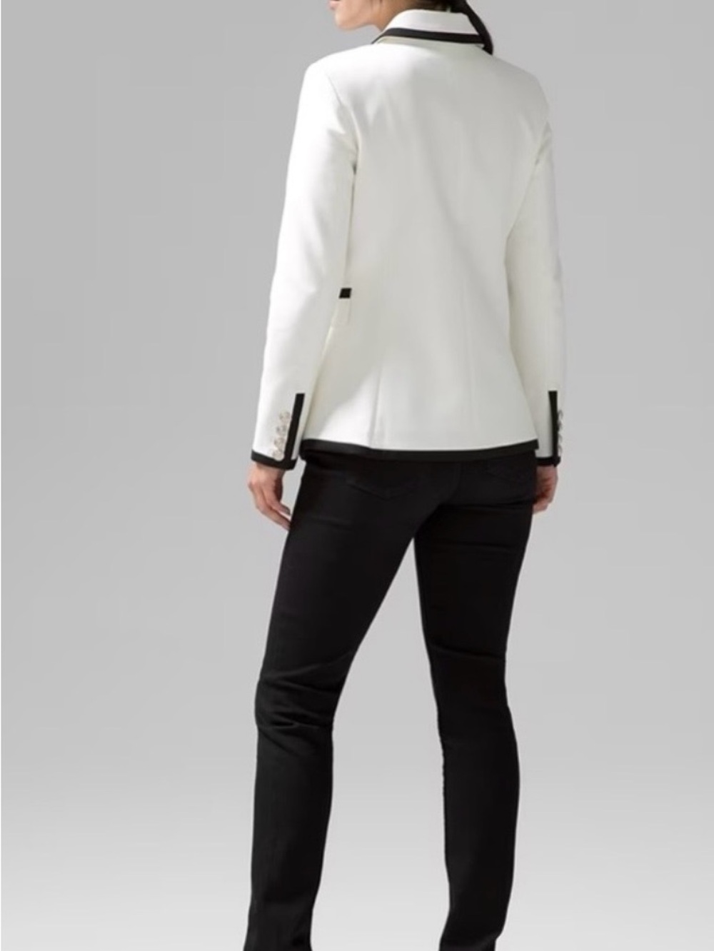 White House Black Market Cream Double-Breasted Blazer with Black Trim size 12 - Picture 3 of 11